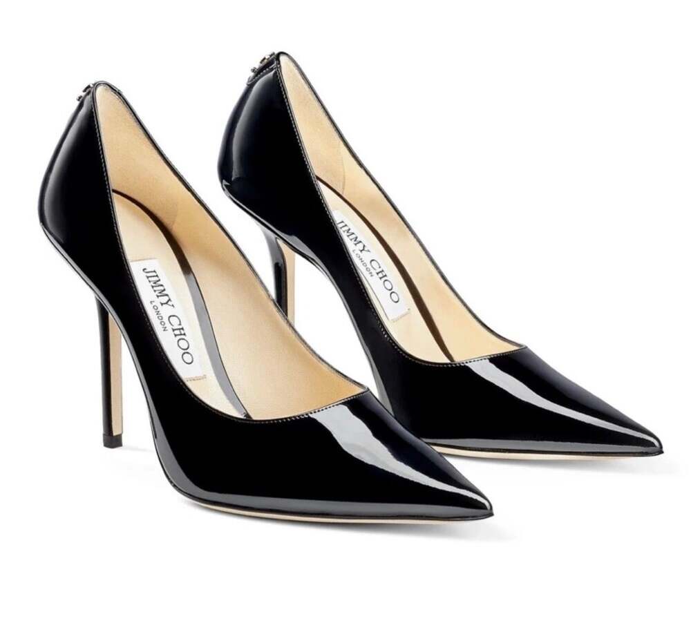 Jimmy Choo Black Patent Leather Classic Pointed Toe High Heel Pumps EUC Sz 39.5